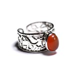 N224 - Bague Argent 925 et Pierre - Cornaline Ovale 9x7mm 