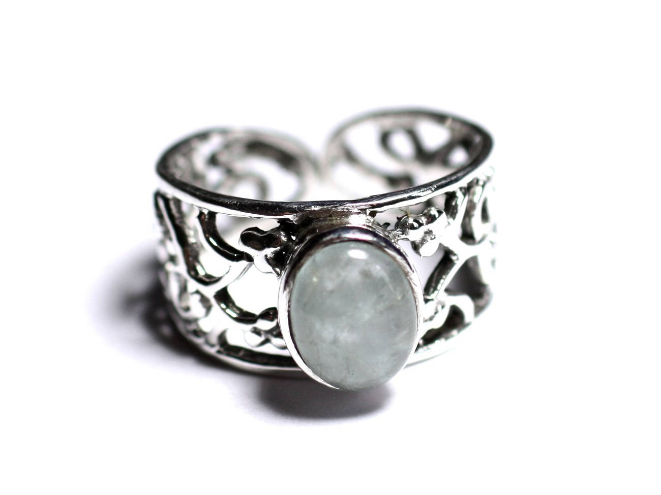 N224 - Bague Argent 925 et Pierre - Aigue Marine Ovale 9x7mm 