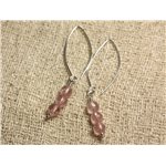 Boucles d'Oreilles Argent 925 Crochets 40mm - Quartz Rose Facetté 6mm 
