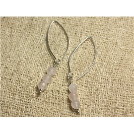 Boucles d'Oreilles Argent 925 Crochets 40mm - Quartz Rose Facetté 6mm 