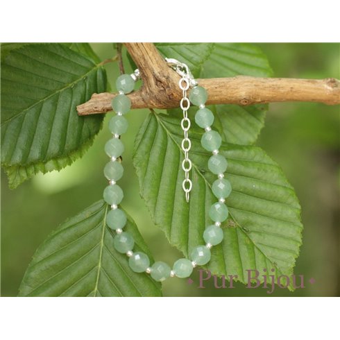 Bracelet Argent 925 et Aventurine Verte Facettée 6mm 