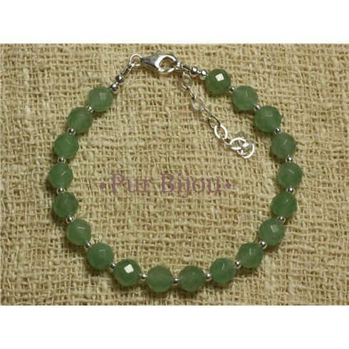 Bracelet Argent 925 et Aventurine Verte Facettée 6mm 