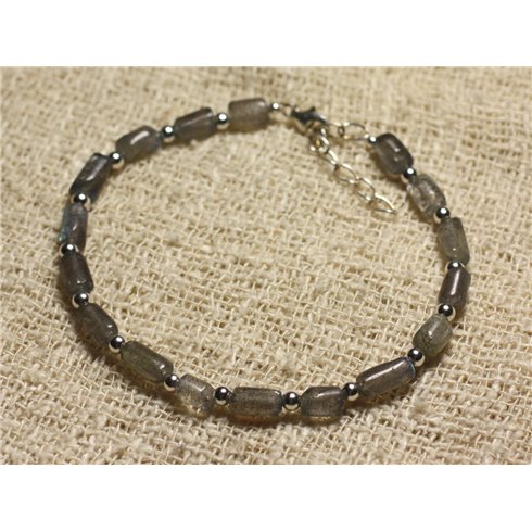 Bracelet Argent 925 et Labradorite Colonnes 6-9mm