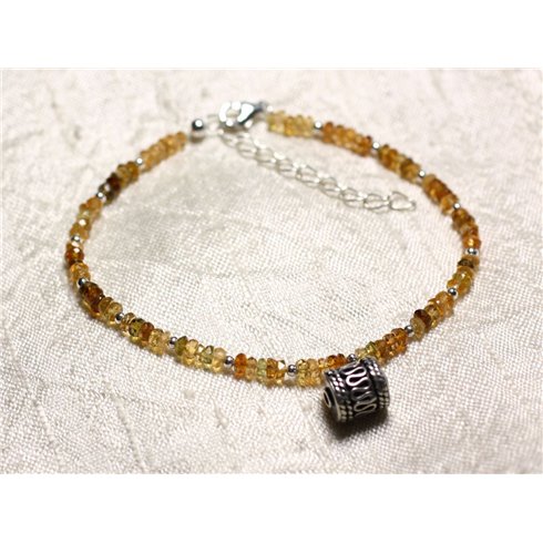 Bracelet Argent 925 et Pierre - Petro Tourmaline rondelles facettées 3mm