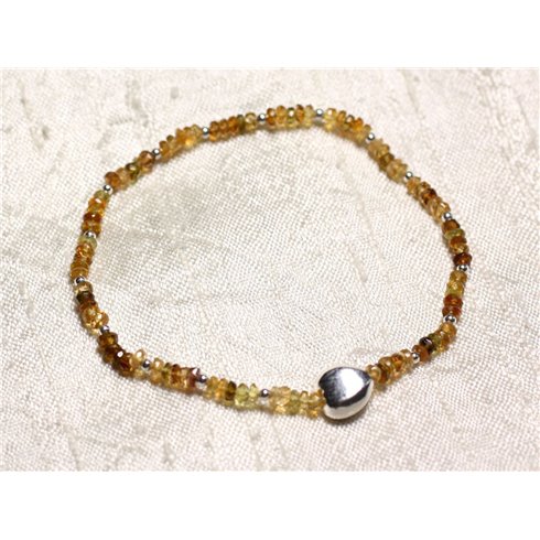 Bracelet Argent 925 et Pierre - Petro Tourmaline rondelles facettées 3mm