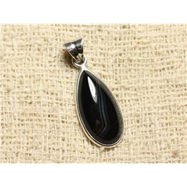 Pendant Silver 925 and Stone - Black Agate Drop 25mm 