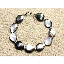 Bracelet 925 Silver and Black Mother of Pearl Faceted Drops 14x10mm 