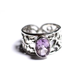 N224 - 925 Silber- und Steinring - facettierter Amethyst oval 9x7mm 