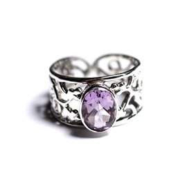 N224 - 925 Silver and Stone Ring - Faceted Amethyst Oval 9x7mm 