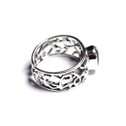 N224 - Bague Argent 925 et Pierre - Améthyste Facettée Ovale 9x7mm