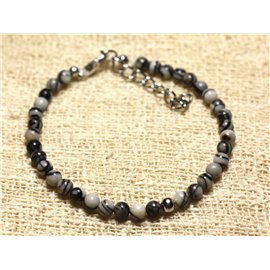 Bracciale Argento 925 e pietra semipreziosa Zebra Jasper 4mm