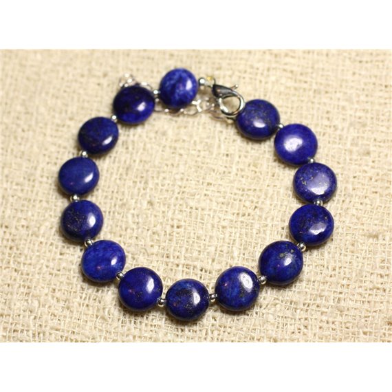 Bracelet Argent 925 et Pierre - Lapis Lazuli Palets 10mm 