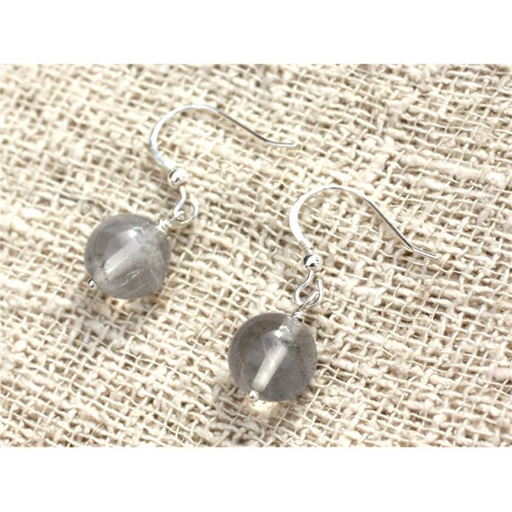 Boucles d'Oreilles Argent 925 - Quartz Nuage Argenté 10mm 