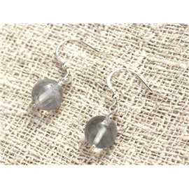 Boucles d'Oreilles Argent 925 - Quartz Nuage Argenté 10mm 