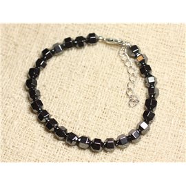 Bracciale Argento 925 e Pietra - Sfere Sfaccettate Ematite 6mm 