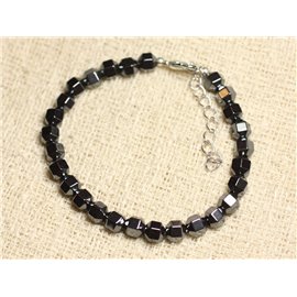 Bracelet Silver 925 and Stone - Hematite Faceted Balls 6mm 
