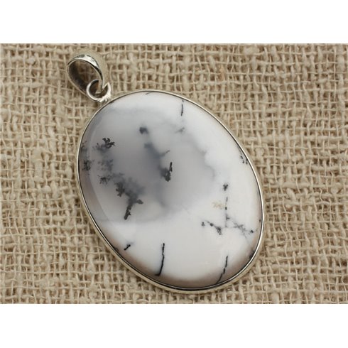 n23 - Pendentif Argent 925 et Agate Dendritique Ovale 38x29mm 