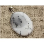 n23 - Pendentif Argent 925 et Agate Dendritique Ovale 38x29mm 