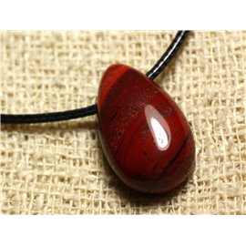 Stone Pendant Necklace - Brecciated Red Jasper Drop 25mm