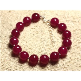 Bracciale in Argento 925 e Pietra - Giada Rossa Rosa Lampone 10mm 