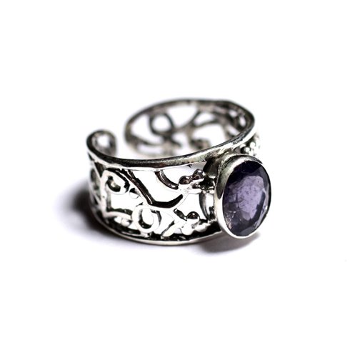 N224 - Bague Argent 925 et Pierre - Iolite Facettée Ovale 9x7mm