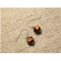 Boucles d'Oreilles Argent 925 et Pierre - Oeil de Tigre 10mm 