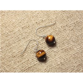 925 Silver and Stone Earrings - Tiger Eye 10mm 
