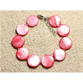 Bracciale Argento 925 e Madreperla Palette da 15 mm Corallo Rosa Pesca 