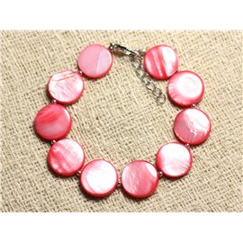 Bracelet Silver 925 and Mother of Pearl Palets 15mm Pink Coral Peach 