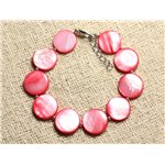 Bracelet Argent 925 et Nacre Palets 15mm Rose Corail Pêche 