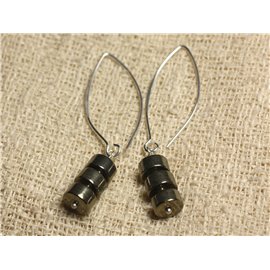 Pendientes Plata 925 Ganchos 40mm - Pirita Dorada Rondelles 8x4mm 