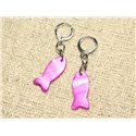 Boucles d'Oreilles Nacre Poissons 23mm Violet Rose Fuchsia 