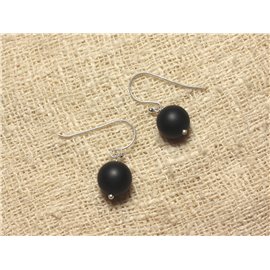 Earrings Silver 925 and Stone - Matte Black Onyx 10mm