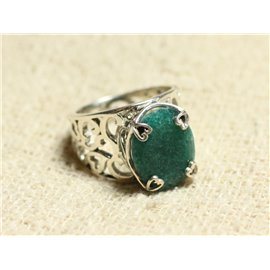 n111 - 925 Silver and Stone Ring - Faceted Oval Emerald 15x12mm 