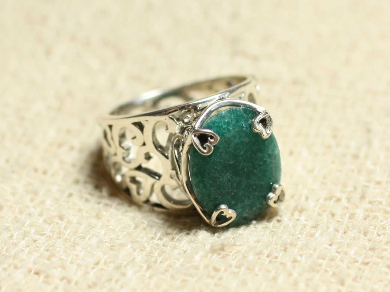 n111 - Bague Argent 925 et Pierre - Emeraude Ovale Facetté 15x12mm 