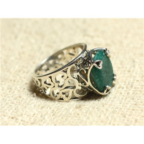 n111 - Bague Argent 925 et Pierre - Emeraude Ovale Facetté 15x12mm