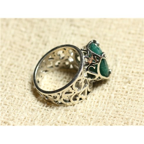 n111 - Bague Argent 925 et Pierre - Emeraude Ovale Facetté 15x12mm