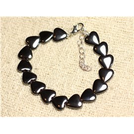 Bracelet 925 Silver and Stone - Hematite Hearts 10mm 