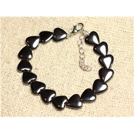 Pulsera Plata 925 y Piedra - Corazones Hematites 10mm 