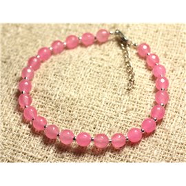 Armband 925 Zilver en Steen - Facet Roze Jade 6 mm 