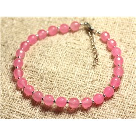 Bracelet 925 Silver and Stone - Faceted Pink Jade 6mm 