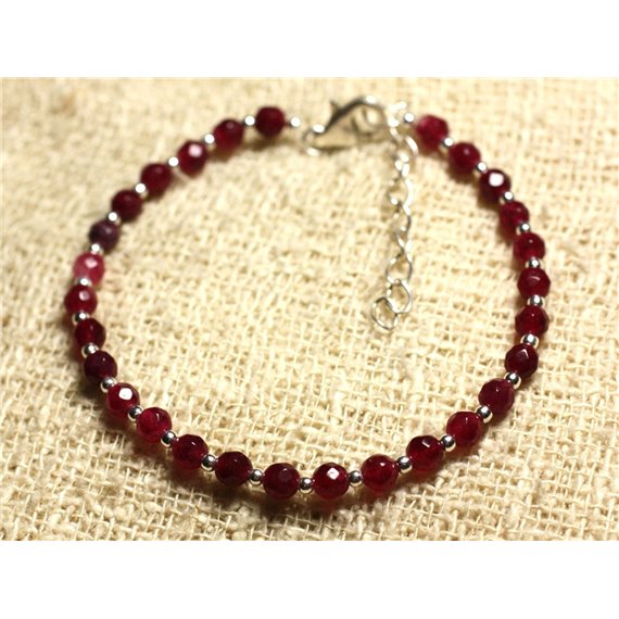 Bracelet Argent 925 et Pierre - Jade Rouge Bordeaux Facettée 4mm 