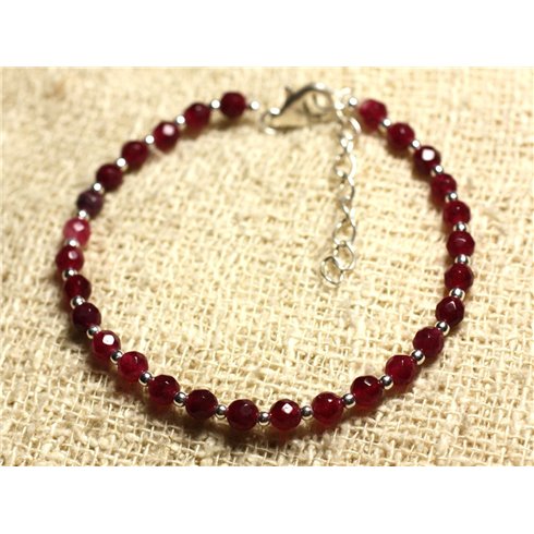 Bracelet Argent 925 et Pierre - Jade Rouge Bordeaux Facettée 4mm 