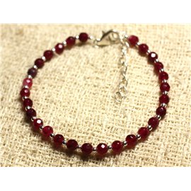 925 Silver Bracelet and Stone - Faceted Bordeaux Red Jade 4mm 