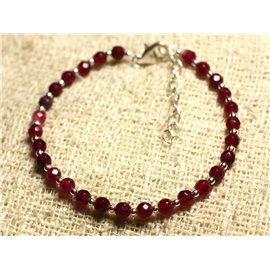 Armband 925 Silber und Stein - Facettierte Bordeaux Red Jade 4mm 