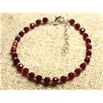 Bracelet Argent 925 et Pierre - Jade Rouge Bordeaux Facettée 4mm 