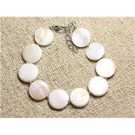 Pulsera Plata 925 y Nácar Blanco Palets 15mm 