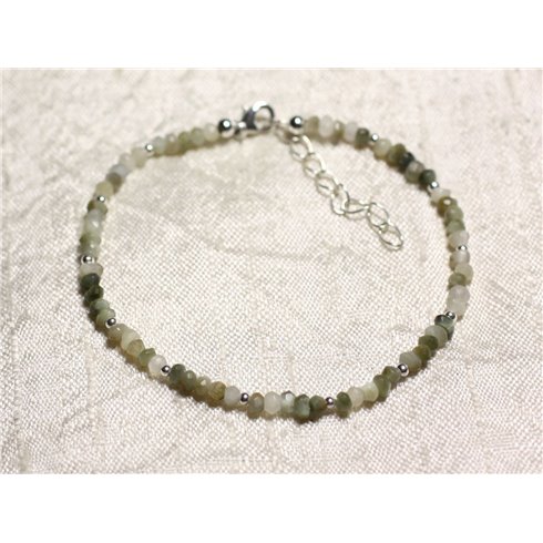 Bracelet Argent 925 et Pierre - Chrysobéryl Oeil de Chat rondelles facettées 3mm 