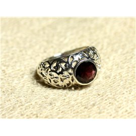 N112 - 925 Silberring mit arabesken filigranem Stein - 8 mm facettierter runder Granat 