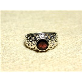 N112 - Bague Argent 925 et Pierre Filigrane Arabesques - Grenat Rond Facetté 8mm  N112 - Bague Argent 925 et Pierre Filigrane Arabesques - Grenat Rond Facetté 8mm